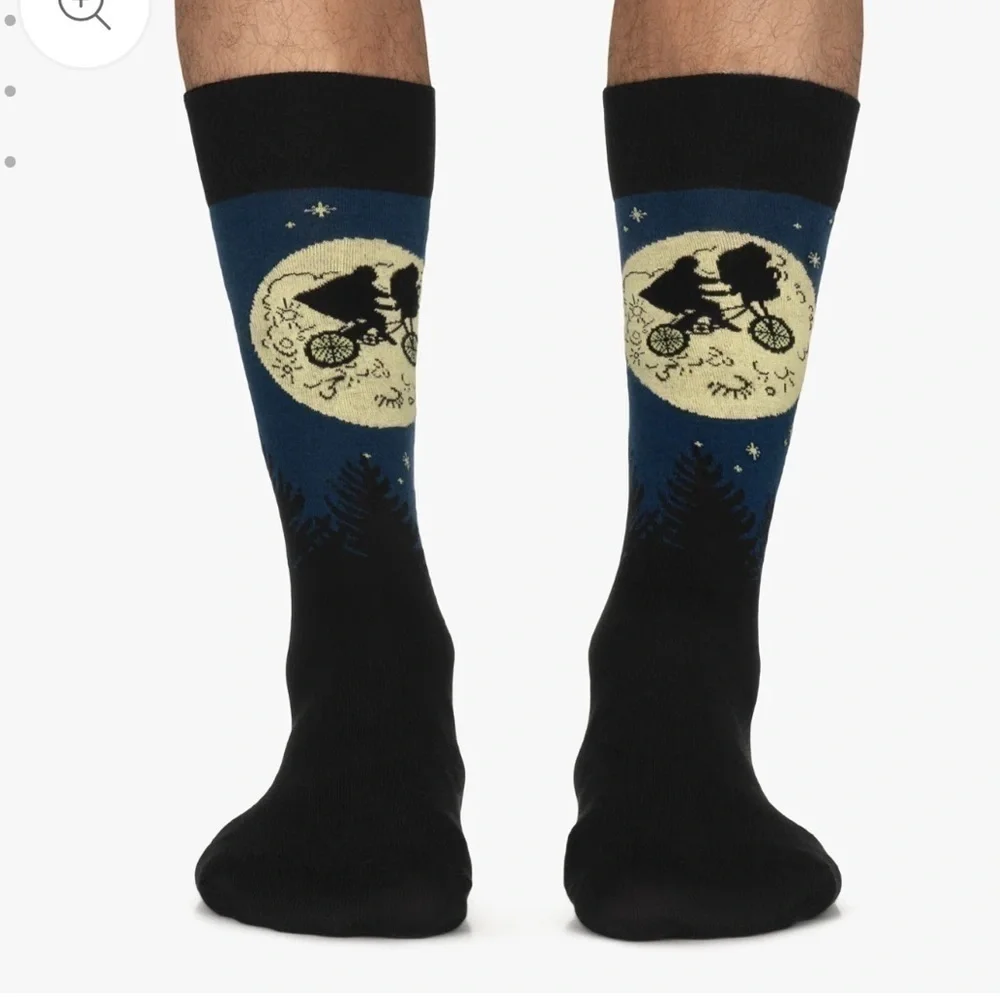 NWOT Jimmy Lion ET Extra Terrestrial Flying Bicycle Socks Size Medium / Navy